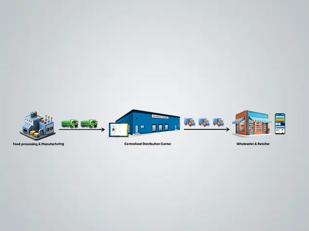 Technology-driven integrated value chain showcasing Kirana King’s connection from milling and processing units to distribution center, shipping & logistics, and proprietary app-enabled FMCG wholesalers and retailers, ensuring seamless supply chain efficiency and tech enabled operations.